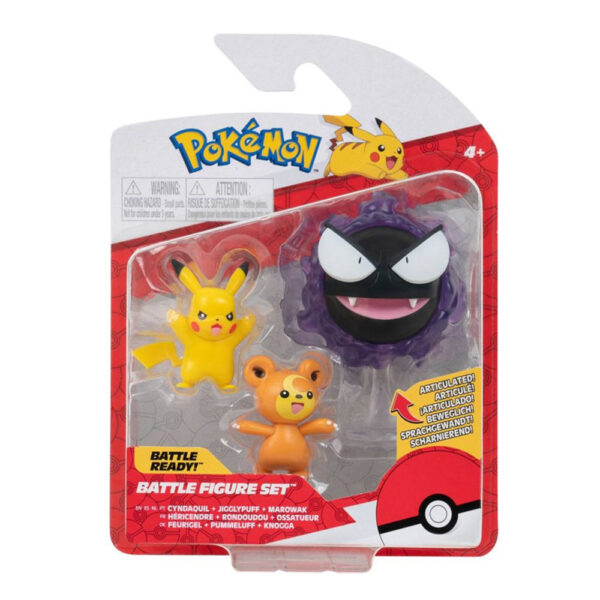 JAZWAREZ Pokemon Battle Ready Deluxe Action Figure | Pikachu + Teddiursa + Gastly