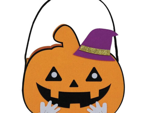 Cestino Halloween a Forma di Zucca in Feltro 16 cm