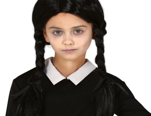 Parrucca Nera con Trecce in stile Mercoledì Famiglia Addams