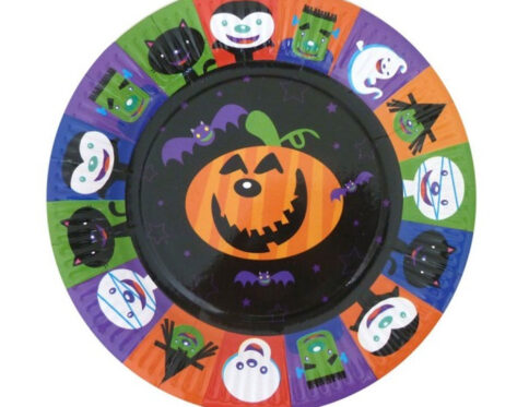 Set da 6 Piatti Decorati per Halloween con Zucche, Streghe e Pipistrelli