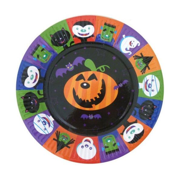 Set da 6 Piatti Decorati per Halloween con Zucche, Streghe e Pipistrelli