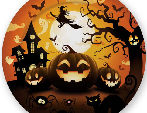 Set da 6 Piatti Decorati per Halloween con Zucche, Streghe e Pipistrelli (Copia)