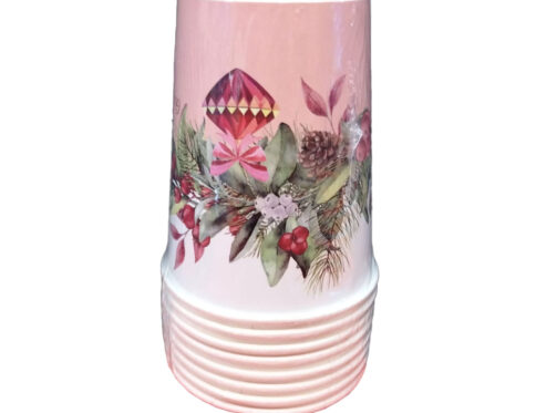 Bicchieri Natalizi Bianchi e Rosa Decorati con Bacche 8 pz