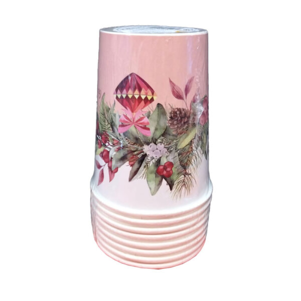 Bicchieri Natalizi Bianchi e Rosa Decorati con Bacche 8 pz