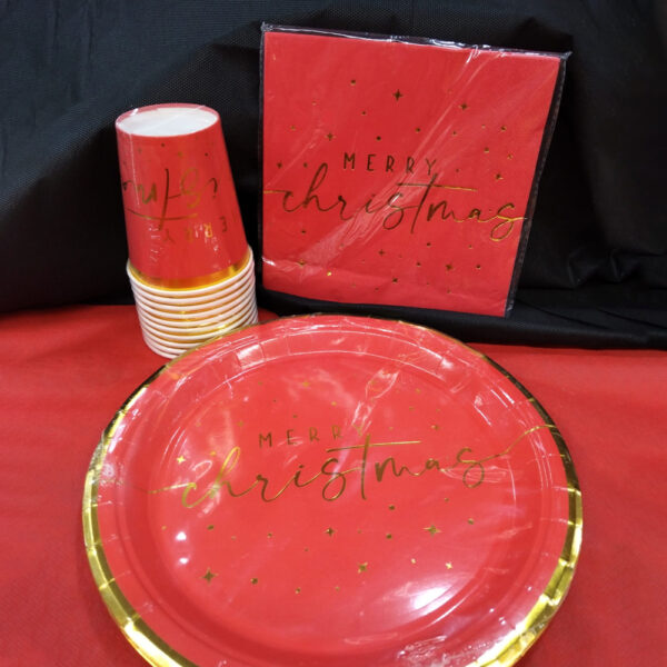 Kit tavola "Merry Christmas" Gold Edition: 10 piatti + 10 bicchieri + 10 tovaglioli coordinati