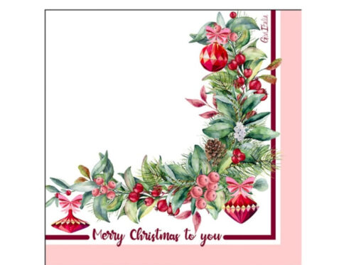 Tovaglioli Natalizi Cherry Christmas Rosa Cipria 33x33cm 16pz