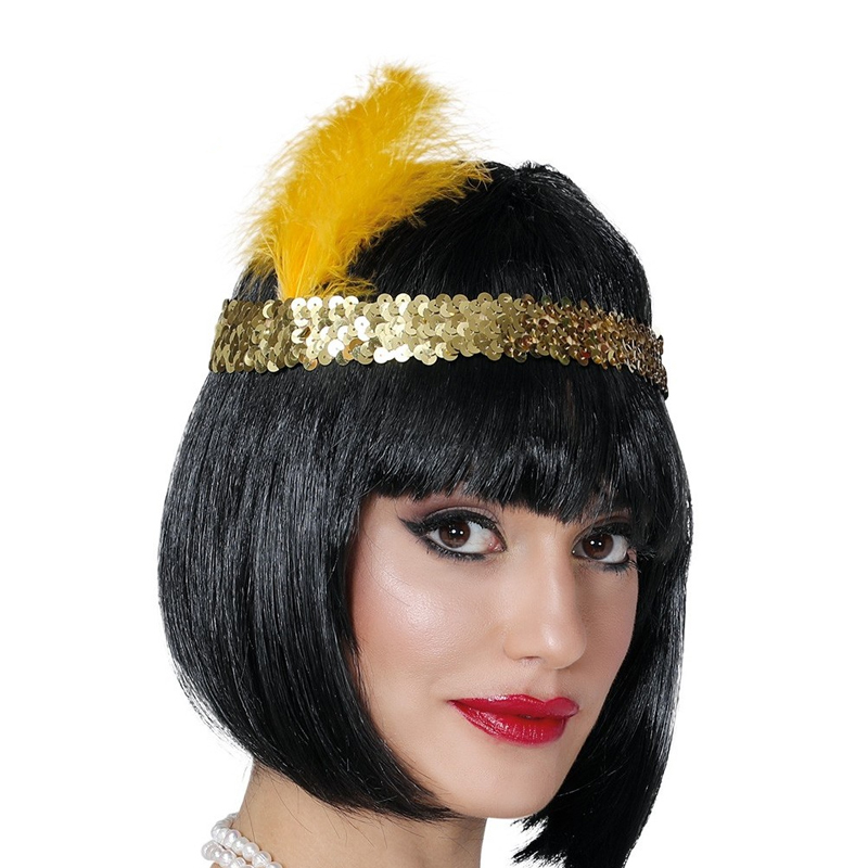 Diadema Charleston Dorato con Piuma Gialla