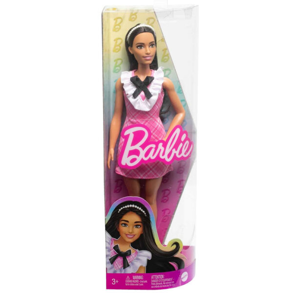 MATTEL Barbie Fashioinsta Capelli Neri Abito Rosa a Quadri