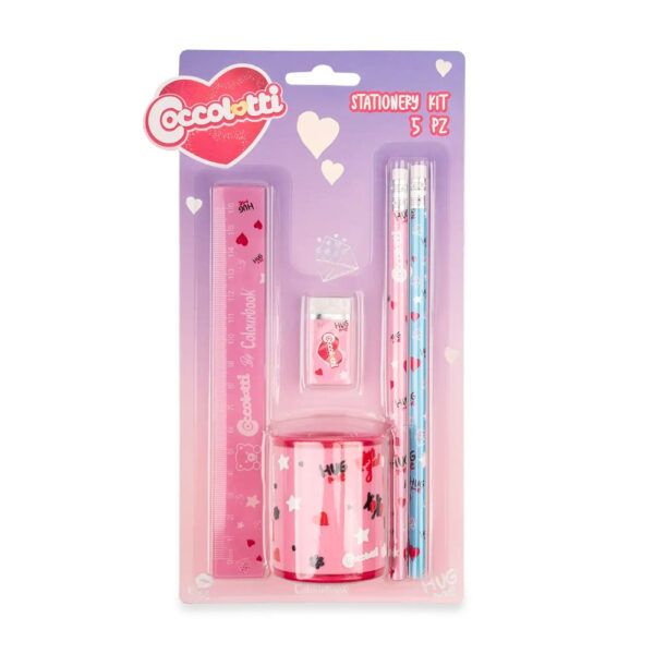 COLOURBOOK Kit 5 Pezzi 2 Matite + Gomma + Righello + Temperamatite | Stationery Coccolotti
