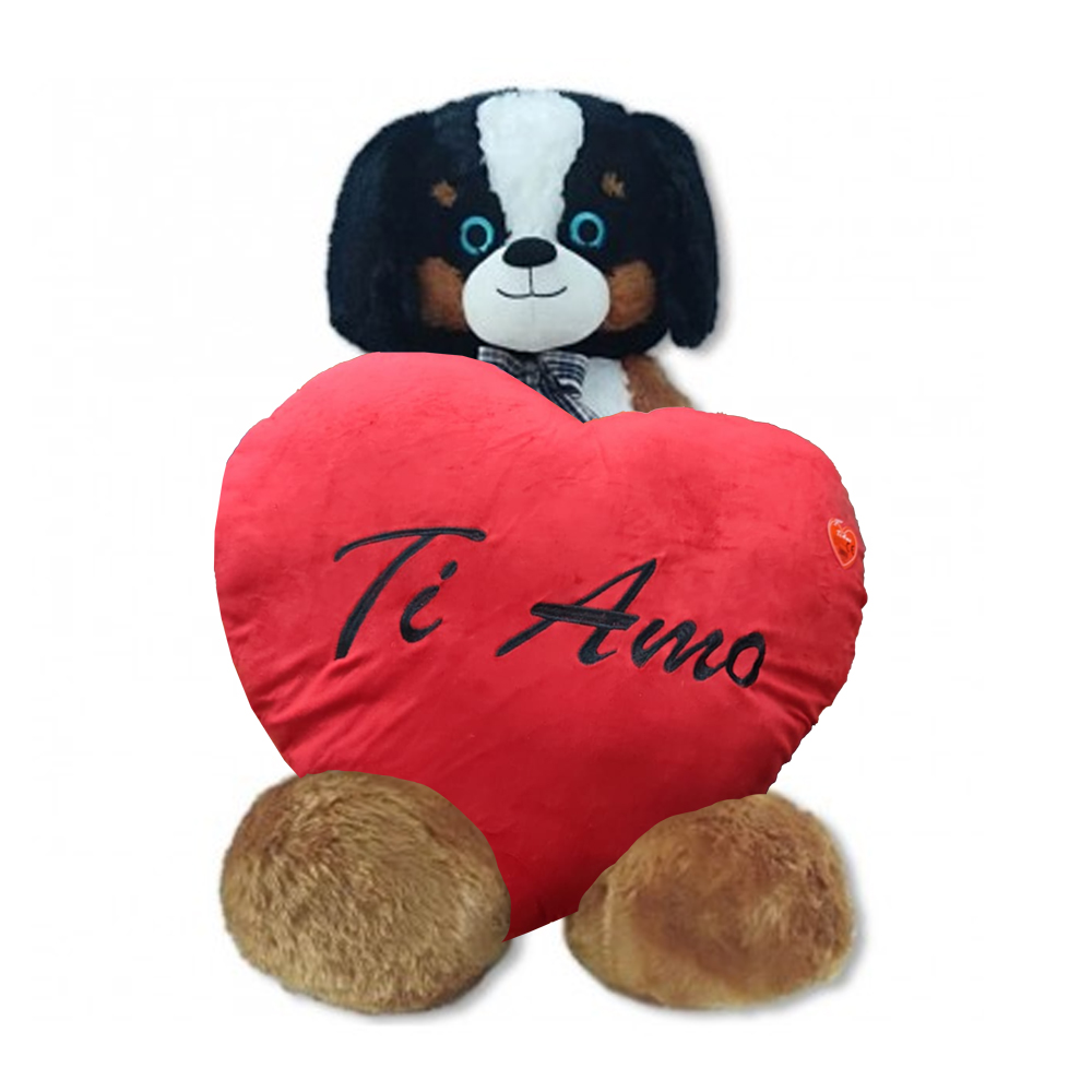 Maxi Peluche Cane 100 cm + Cuore con scritta Ti Amo