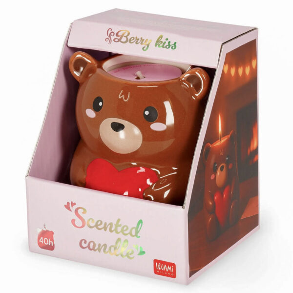 LEGAMI Candela Profumata in Caramica Dipinta a Mano Love is in the Air Orso con Cuore
