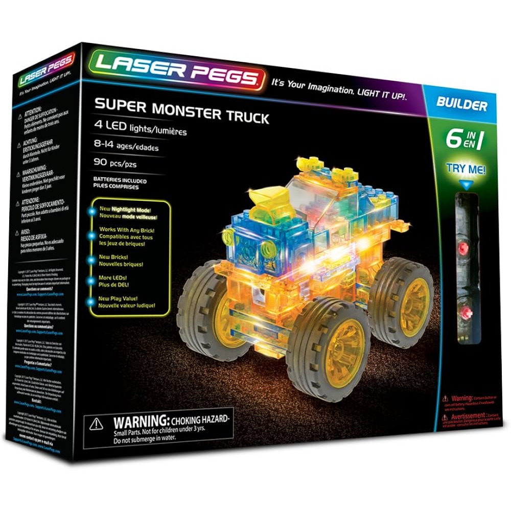 Laser-Pegs-61010-Super-Monster-Truck-Set-Costruzioni-6-in-1---Giocattolo-Illuminato