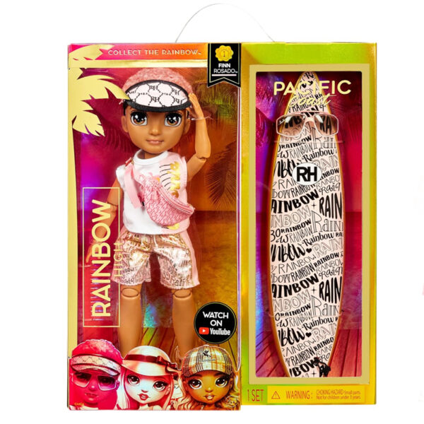 MGA Rainbow High Pacific Coast - Finn Rosado Bambolotto alla Moda con Outfit + Accessori