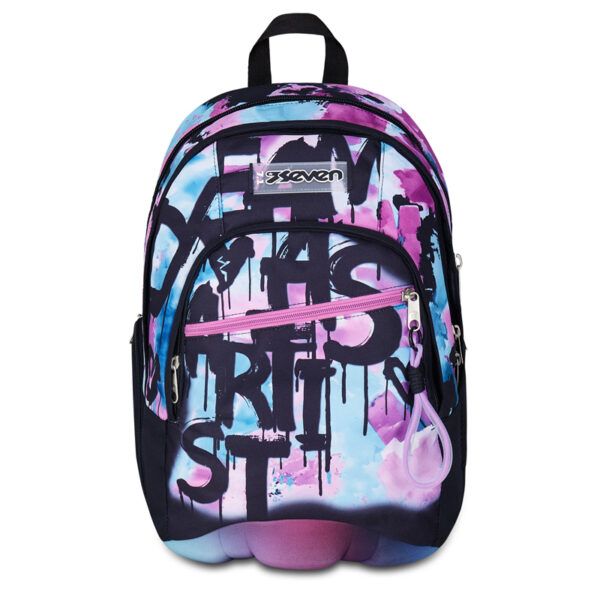 SEVEN Zaino Scuola con Scritte Graffiti e Sfumature Streetwear Ergonomico