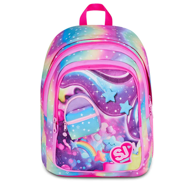 SJ GANG SEVEN Zaino Scuola Arcobaleno con Mini Zainetto Ergonomico per Bambina