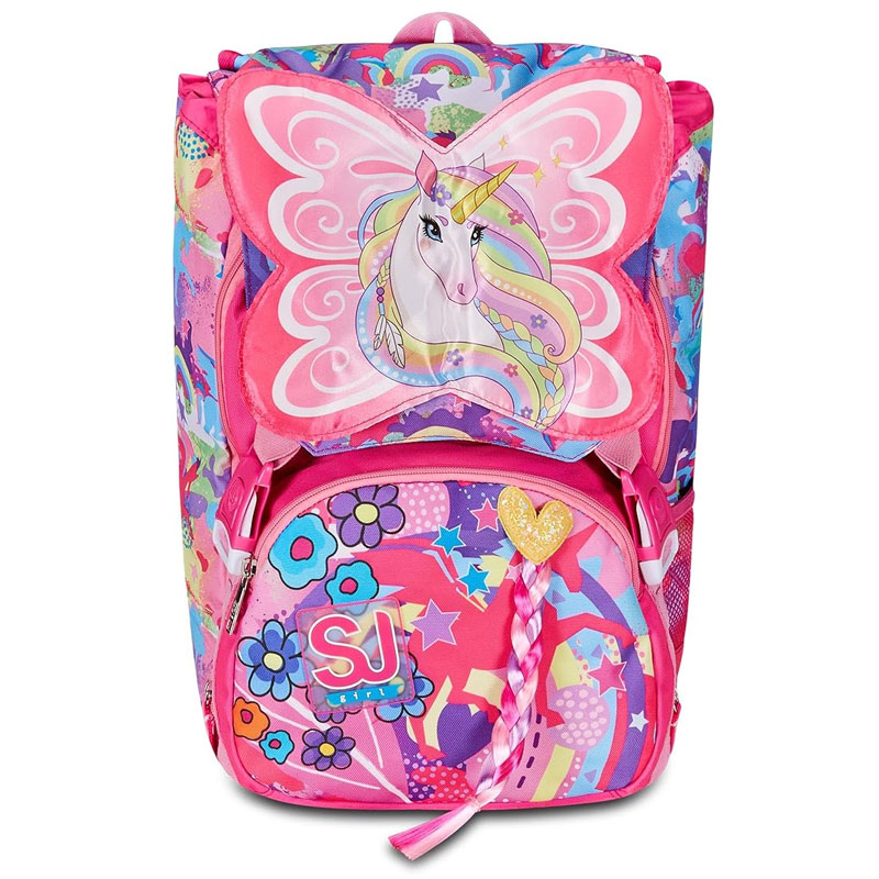 SJ GANG SEVEN Zaino Scuola Unicorno con Ali e Treccia Ergonomico per Bambina