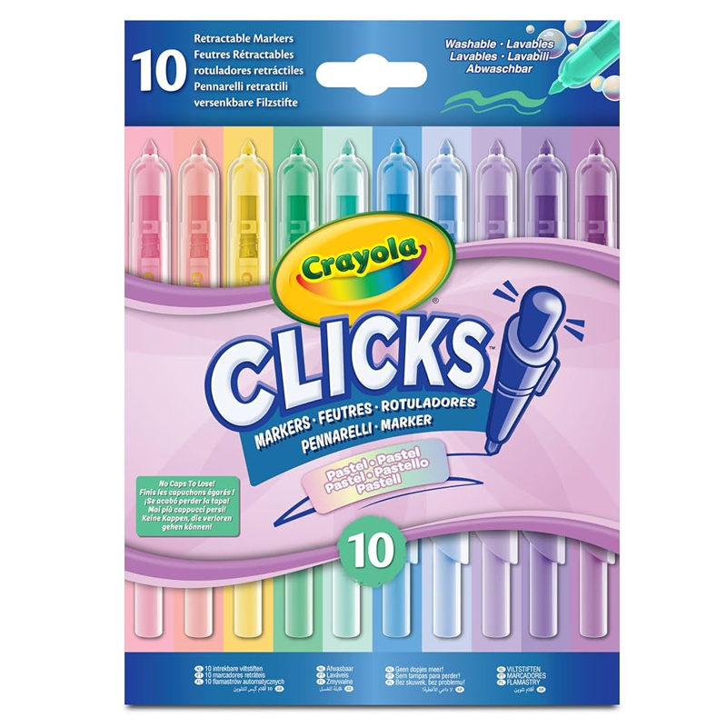 CRAYOLA Clicks Pennarelli Retrattili Set 10 Colori Pastello